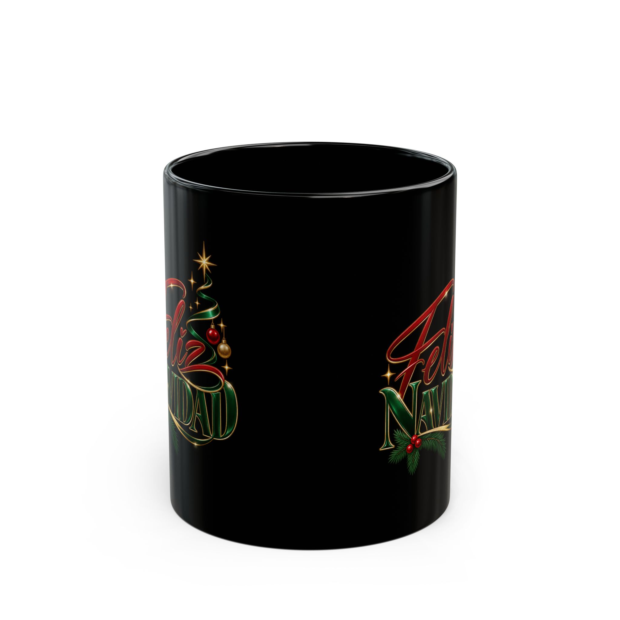 Feliz Navidad Black Ceramic Mug – Holiday Christmas Tree Coffee Cup (11oz & 15oz) - Image 2