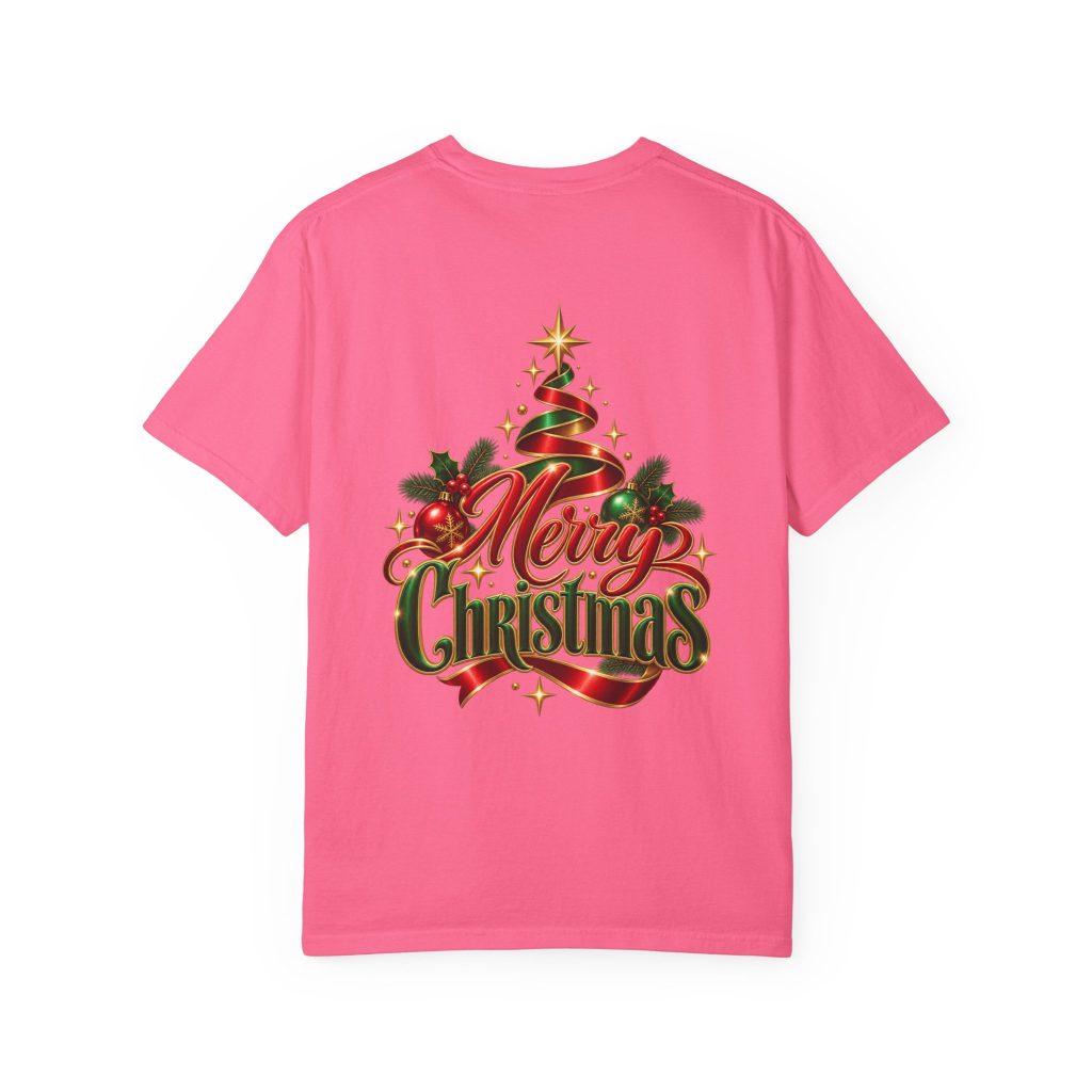 Merry Christmas Graphic T-Shirt — Festive Tree & Ribbon Holiday Tee