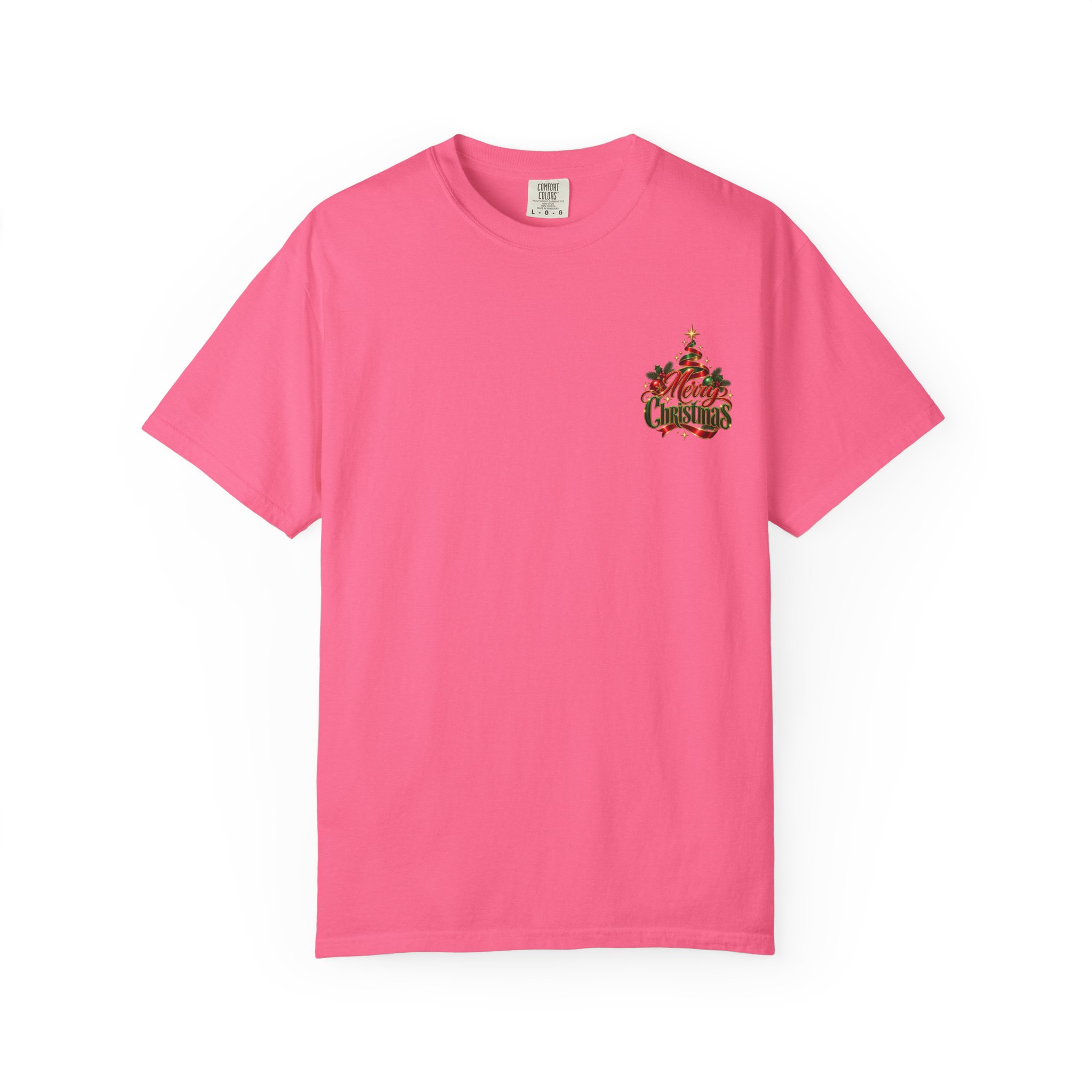 Merry Christmas Graphic T-Shirt — Festive Tree & Ribbon Holiday Tee - Image 2