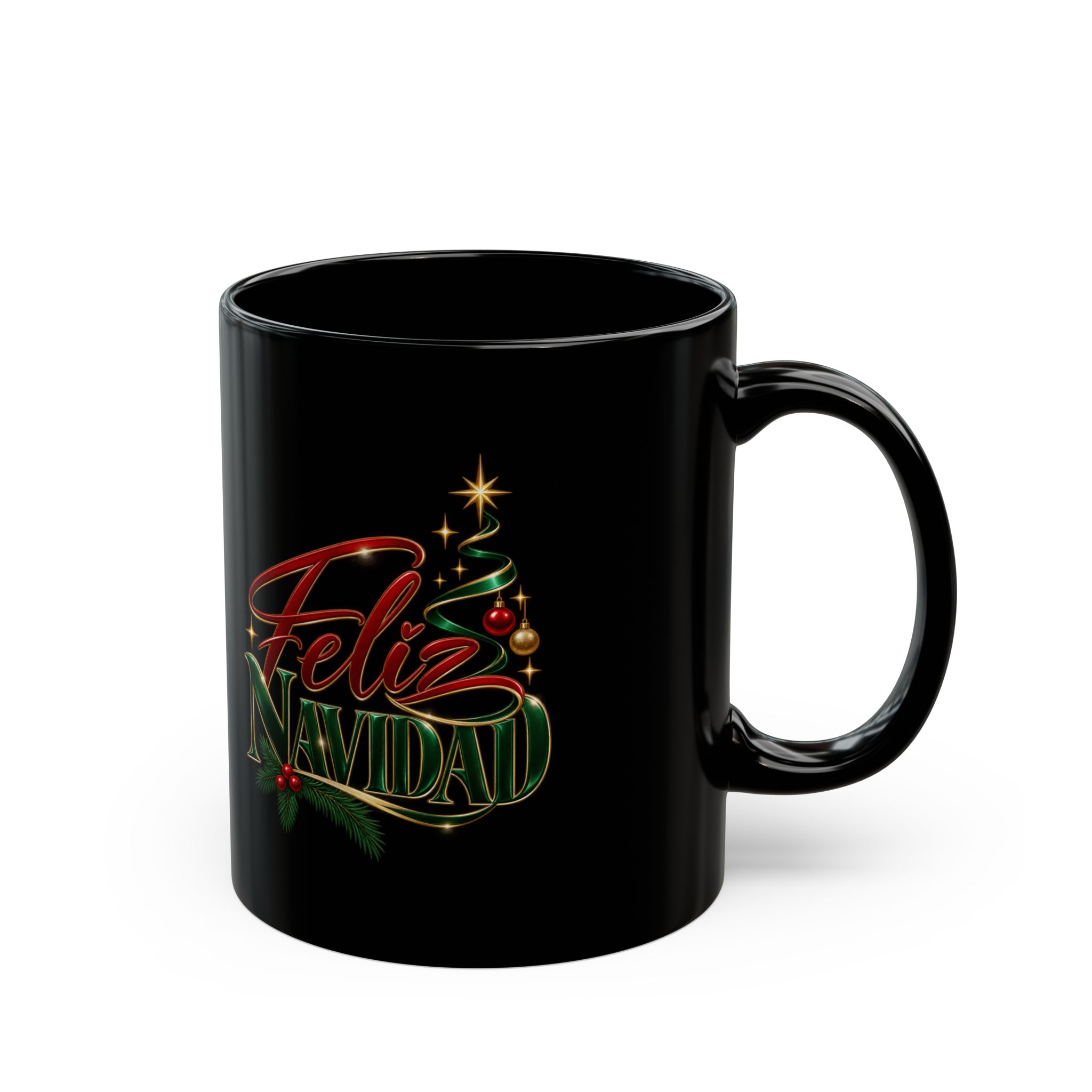 Feliz Navidad Black Ceramic Mug – Holiday Christmas Tree Coffee Cup (11oz & 15oz) - Image 3