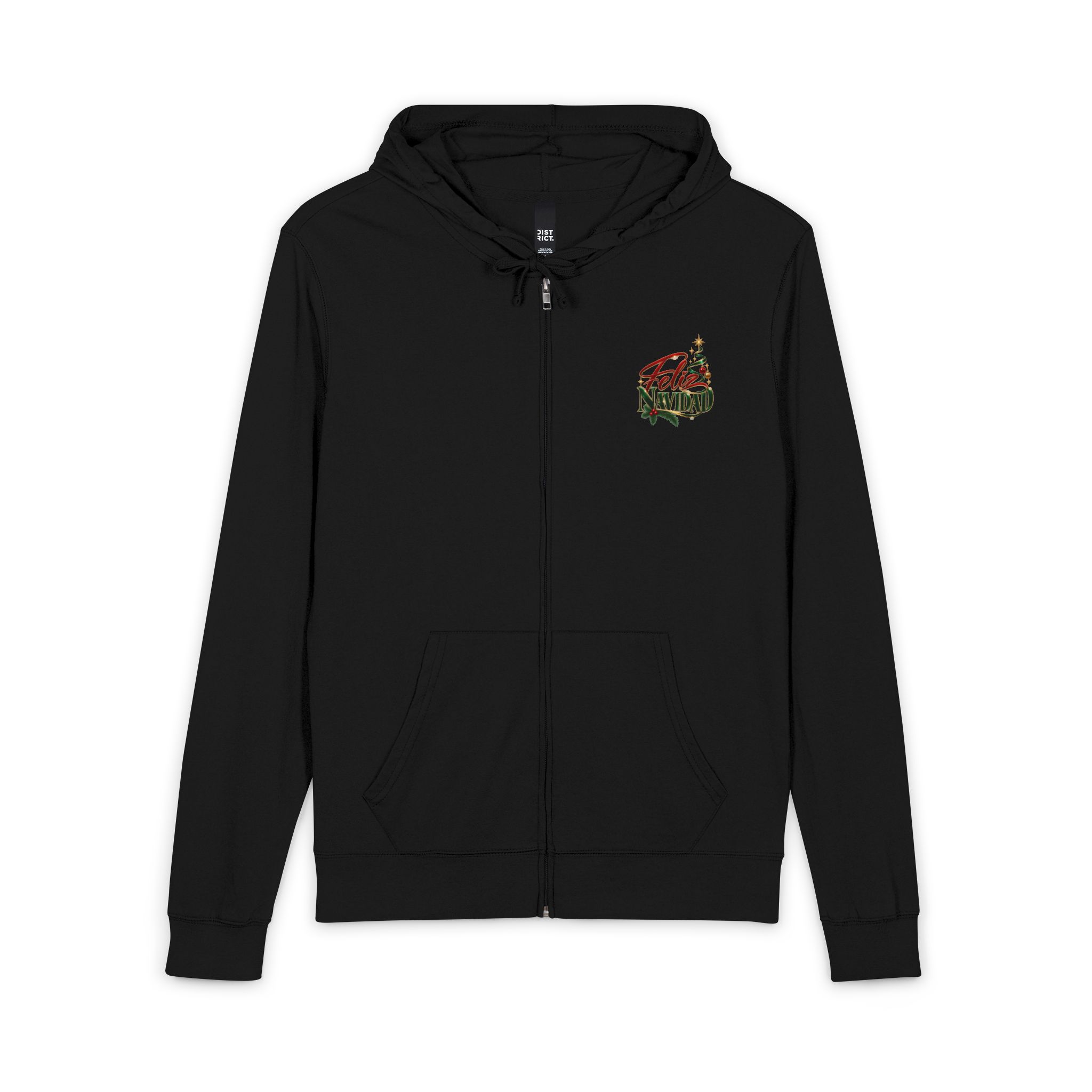 Feliz Navidad Zip Hoodie — Festive Christmas Tree & Holly Holiday Hoodie - Image 2