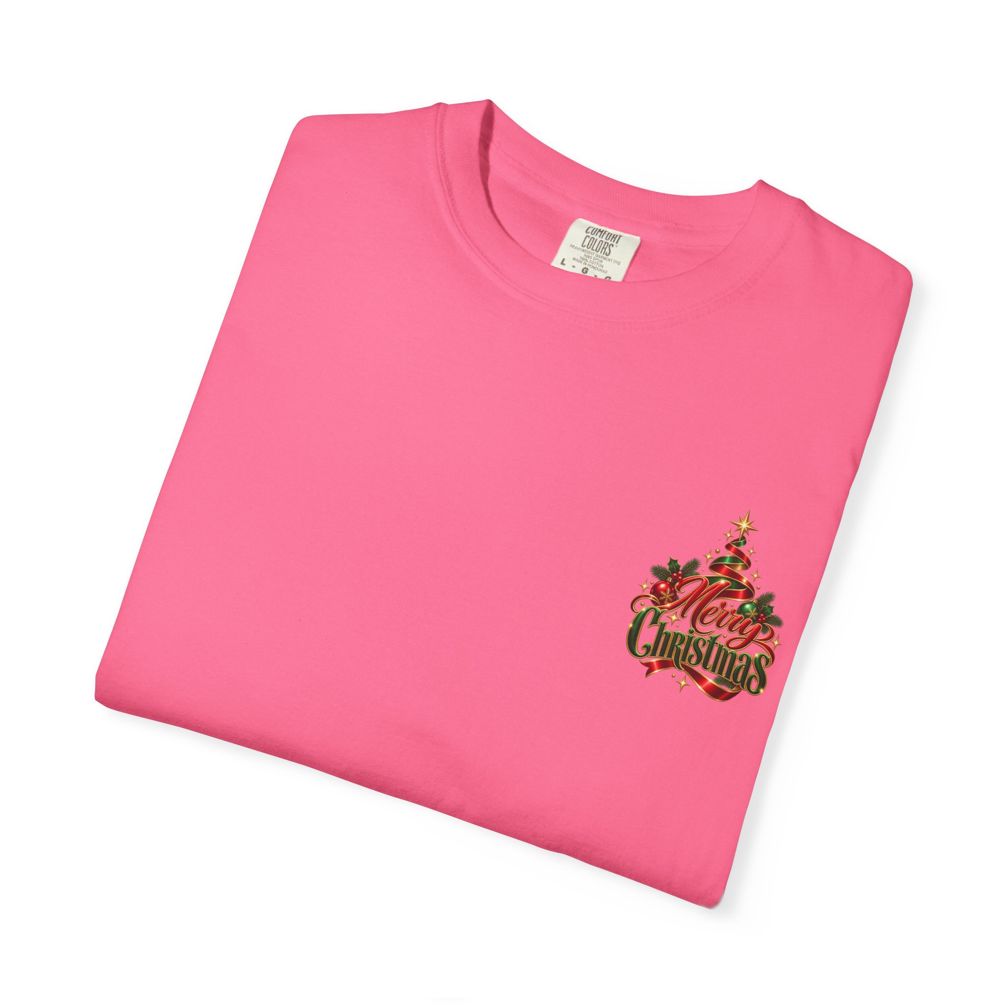 Merry Christmas Graphic T-Shirt — Festive Tree & Ribbon Holiday Tee - Image 3